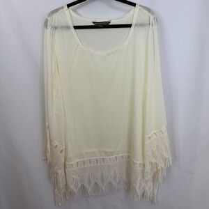 Mishka by Sienna Rose Ivory Lace Fringe Sheer Tunic Top 1X Coverup Festival Boho